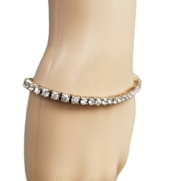 GOLD VERMEIL 925 VINTAGE TENNIS BRACELET SET WITH FACETED CRYSTALS - Picture 2 of 10